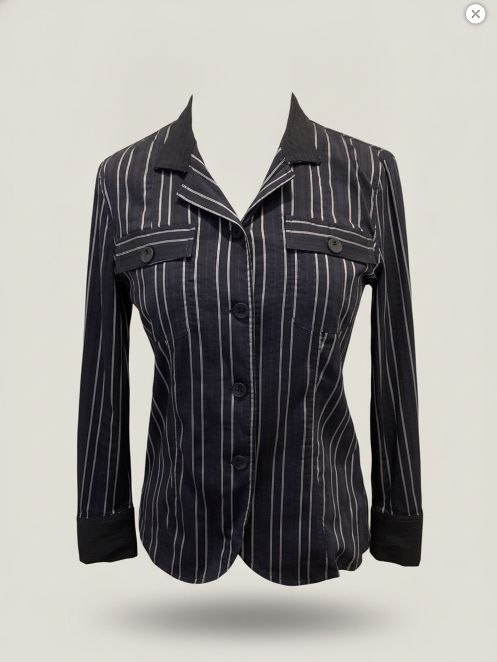 Armani Collezioni Navy and White Pinstripe Blazer
